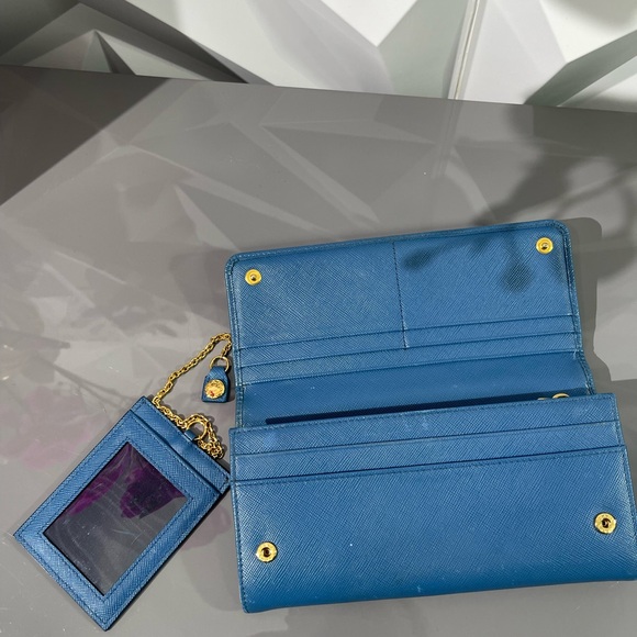 PRADA Blue Bow Saffiano Leather Wallet - Picture 4 of 17